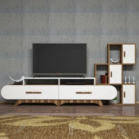 Măsuță TV cu dulap Flora S White and Walnut