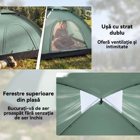 Outsunny Cort Iglu 2 Locuri Camping Ușă Fermoar Plasă Tantari Geantă Transport 206x185x120cm Verde | Aosom Romania