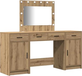 vidaXL Masă de Machiaj cu lumini de oglindă 3 pcs Maro Lemn compozit