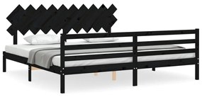 3195310 vidaXL Cadru pat cu tăblie 200x200 cm, negru, lemn masiv