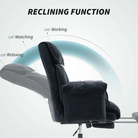 HOMCOM Scaun de Birou Directorial în Catifea cu Suport pentru Picioare și Spumă de Înaltă Reziliență, Fotoliu de Birou Reclinabil cu Spătar Înalt, Brațe Îmbunătățite, Înălțime Reglabilă și Roți, Negru | Aosom Romania