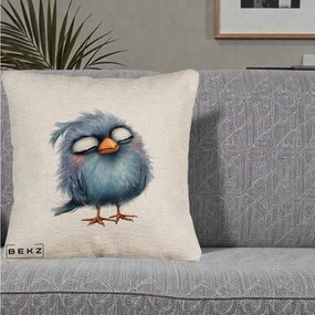 Perna Decorativa Pui Pufos Albastru Adormit, 40x40 cm, Bej Canapea, Husa Detasabila, Perna Inclusa, BEKZ®