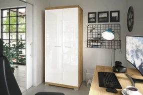Mazzoni Dulap SIMPLE SZD2 Stejar Craft Auriu/Alb Luciu - GARDEROBĂ CU RAFT ȘI BARĂ PENTRU UMERAȘE