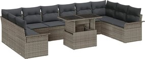 vidaXL Set de canapele pentru grădină cu pernă 11 pcs Gri Poli Rattan