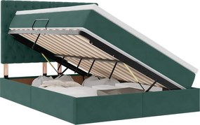 vidaXL Pat cu saltea și spațiu de depozitare Verde închis 140 x 190 cm