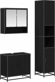 vidaXL Set de mobilier pentru baie 3 pcs Stejar Negru Lemn compozit