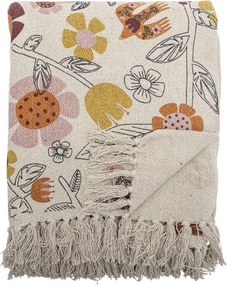 Pătură din bumbac reciclat, multicolor, cu model floral imprimat și franjuri, 160x130 cm, „Vivielle"
