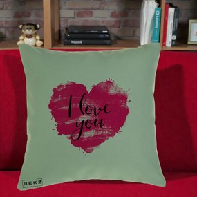 Cadou Romantic - Perna Personalizata I Love You Inima Roz, 40x40 cm, Verde, Husa Detasabila, Perna Inclusa, BEKZ®