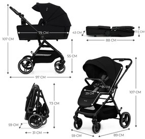 Cărucior de copii combinat 2 în 1 KINDERKRAFT SELECT YOXI Pure black
