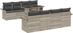 vidaXL Set de canapele pentru grădină 9 pcs Gri deschis Rattan poli