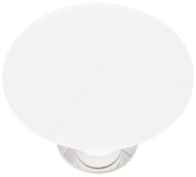 Masă dining extensibilă, alb extra lucios HG, diametru 120 cm, ZAMON