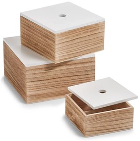 Set 3 cutii depozitare cu capac Zeller, Lemn, Maro/Alb
