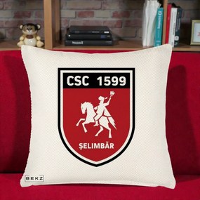 Perna Personalizata CSC 1599 Selimbar Fotbal, 40x40 cm, Crem Reliefat, Husa Detasabila, Perna Inclusa, BEKZ®