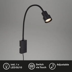 Lampă LED tactilă de perete TUSI 1xGU10/5W/230V negru Briloner 2085-015