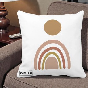 Perna Decorativa Boho Rainbow Sun, 40x40 cm, Alba Mata, Husa Detasabila, Perna Inclusa, BEKZ®