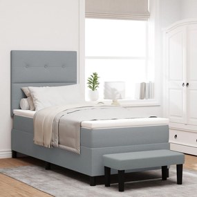 vidaXL Pat cu Arcuri cu Saltea &amp; Bancheta Gri Deschis 100x200 cm Țesătură