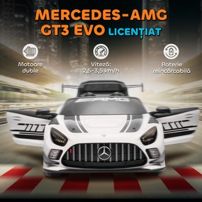 AIYAPLAY Mașinuță Electrică pentru Copii 3-8 Ani Mercedes-AMG 12V cu Telecomandă, Lumini LED, Roți de Transport, Alb | Aosom Romania