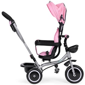 Triciclu triciclu cu scaun pivotant și parasolar pliabil 2in1 roz