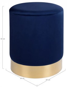 Taburet / Puf albastru din catifea cu baza aurie 34 cm Gamby