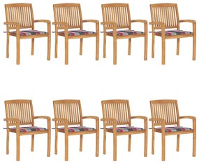vidaXL Scaune de grădină stivuibile cu perne, 8 buc., lemn masiv tec