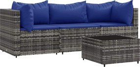 vidaXL Set mobilier de grădină cu perne, 4 piese, gri, poliratan