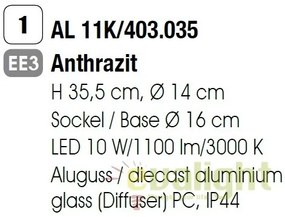 Mini Stalp LED iluminat exterior IP44 H36cm Heido AL 11K/403.035 Antharzit OR