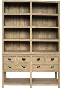 Biblioteca natur, din lemn de pin, dubla, aspect rustic, Portland