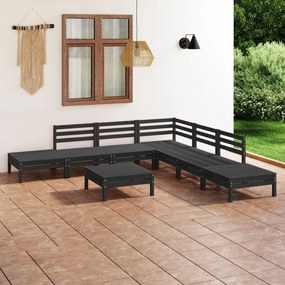 3082656 vidaXL Set mobilier de grădină, 8 piese, negru, lemn masiv de pin