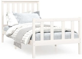 3188197 vidaXL Cadru de pat cu tăblie, alb, 100x200 cm, lemn masiv pin