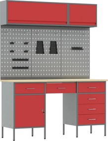 vidaXL Set de dulapuri de lucru cu sertar cu depozitare 8 pcs Roșu