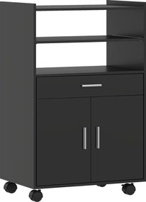 HOMCOM Dulap pentru Cuptorul cu Microunde cu Roți, Bufet de Bucătărie cu Sertar, Blat pentru Aparate, Dulap cu 2 Uși, Raft Retractabil și Raft Deschis, Cărucior de Bucătărie pentru Sufragerie, 59x40x92cm, Negru | Aosom Romania