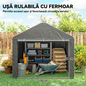 Outsunny 2x2.4 m Cort pentru Depozitare în Grădină, Cort Garaj cu Acoperire Impermeabilă, Ușă Rulabilă cu Fermoar, pentru Biciclete și Unelte, Metal Zincat, Gri Deschis | Aosom Romania