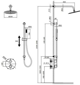 Set de duș cu baterie termostatică ascunsă Cersanit S952-032 ZEN crom lucios