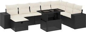 vidaXL Set mobilier de grădină cu perne, 9 piese, negru, poliratan