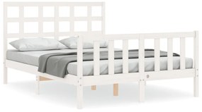3192102 vidaXL Cadru de pat cu tăblie, alb, 140x200 cm, lemn masiv