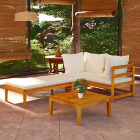 Set mobilier gradina perne alb crem, 3 piese, lemn masiv acacia Alb crem, colt + Sezlong + masa, 1