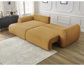 Colțar galben muștar extensibil cu tapițerie din catifea reiată (cu colț pe partea stângă ) Lucien – Bobochic Paris