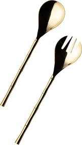 Set 2 ustensile servire salata, din otel, cu manere din alama, Bamboo