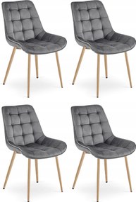 Set 4 Scaune Bucatarie/Dining Joy Gri Inchis Deschis, Catifea, Picioare Metalice, Finisaj Lemn
