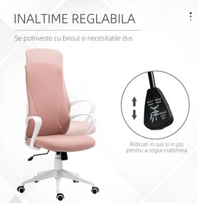Vinsetto Scaun de birou ergonomic și căptușit, cu înălțime ajustabilă și balans, 62x56x110-119,5 cm, roz | Aosom Romania