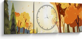 Tablou - Peisaj de toamnă, ilustrație (cu ceas) (90x30 cm)
