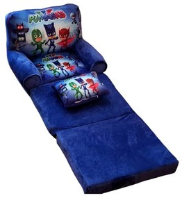 Fotoliu din plus extensibil in 3 pliuri, Pjmasks, 120 cm, Albastru - FPE-35