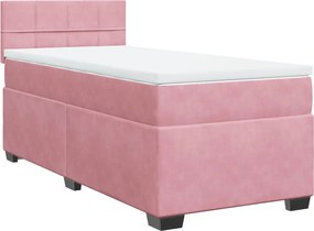 vidaXL Pat box spring cu saltea, roz, 80x200 cm, catifea