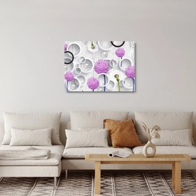 Tablou pe sticlă cu abstracție 3D cu cercuri și flori (70x50 cm)