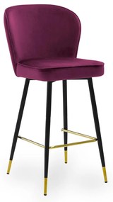 Scaun de bar Aine burgundy picioare negru/gold - H70 cm