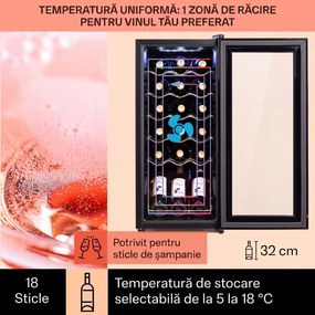 Klarstein Shiraz 18 Uno, frigider pentru vin, 50 litri, 18 sticle, panou de control tactil, 5-18°C