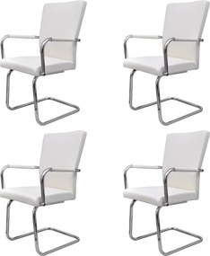 vidaXL Scaune de bucătărie consolă, 4 buc., alb, piele ecologică