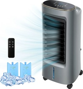 HOMCOM Răcitor de aer mobil 4 în 1 umidificator purificator ventilator, oscilație 90°, 4 viteze, 3 moduri, gri | Aosom Romania