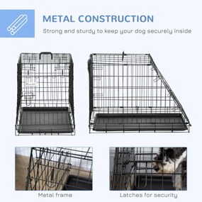 PawHut Cușcă de Transport pentru Câini, Metal și PP, Formă Trapezoidală pentru Mașină, cu Mâner, 76x48x55cm, Negru | Aosom Romania