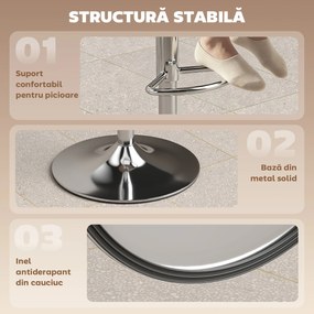 HOMCOM Set 2 Scaune de Bar din Piele PU, Rotative, Înălțime Reglabilă pentru Bucătărie, Negru | Aosom Romania